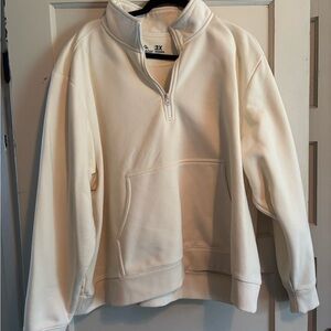Cream Half Zip Up Sweater with Stand-Up Collar